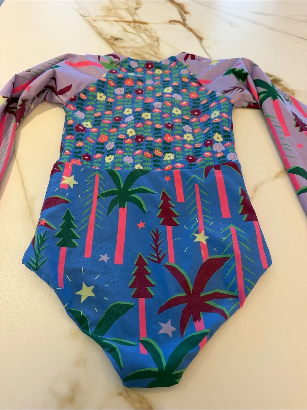 Agua Bendita Kids Purple Floral Palm Long-Sleeve One-Piece Swimsuit 12